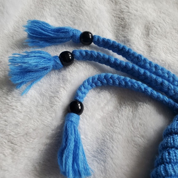 Obermeyer Knit Beanie Blue Wool Blend Women's Braid Tassels Fleece Lined Hat - Picture 3 of 9